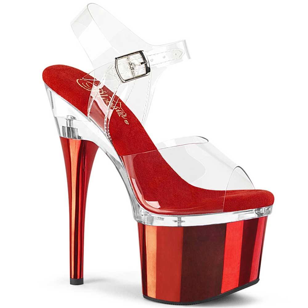 Pleaser - ESTEEM708 Sandale à bride à la cheville, Pole dance chaussures - Rouge/Transparent Product image
